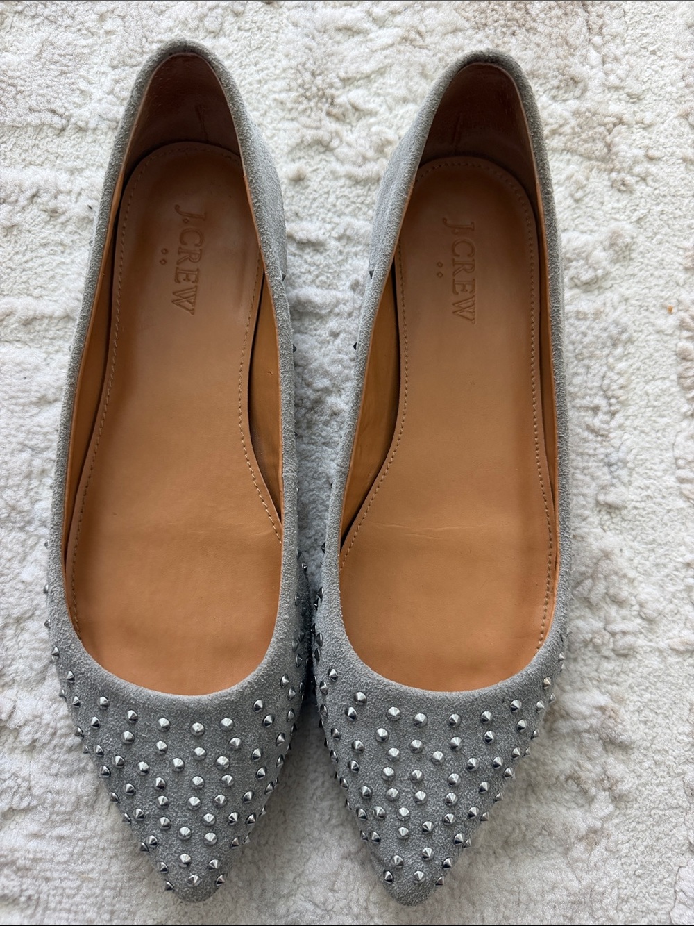 J. Crew Gray Suede Studded Pointed Flats